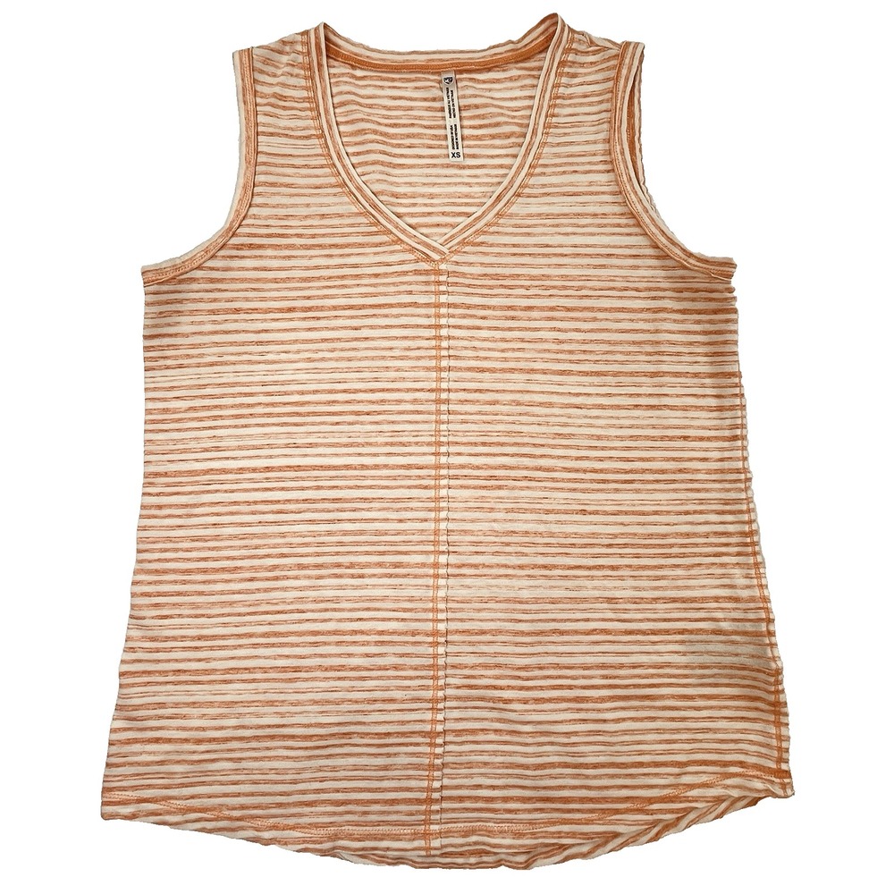 KÜHL Aria Tank Top Womens XS‎ Coral Peony Striped Sleeveless Lightweight V Neck